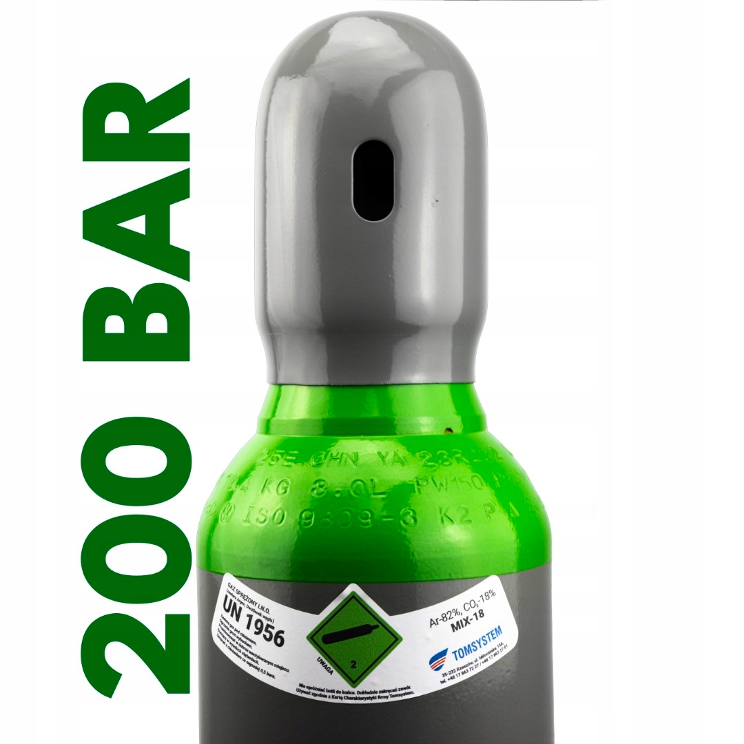 ZMIEŠANÝ PLYN 200 BAROVÝ PLYN 8L (ARGÓN 82% + OXID UHLIČITÝ CO2 18% - PLNÝ)